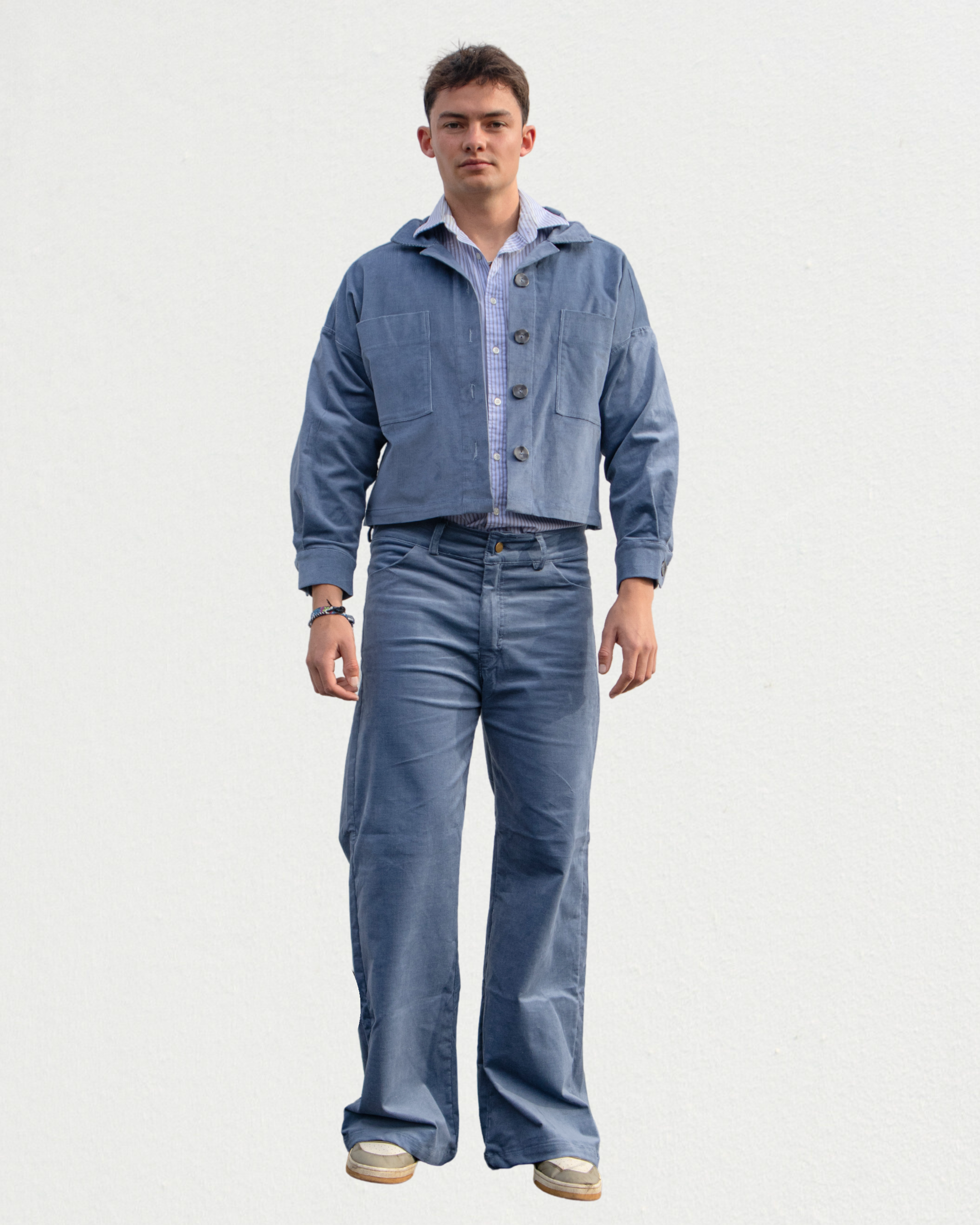 Corduroy High-Waisted Pants in Steel Blue