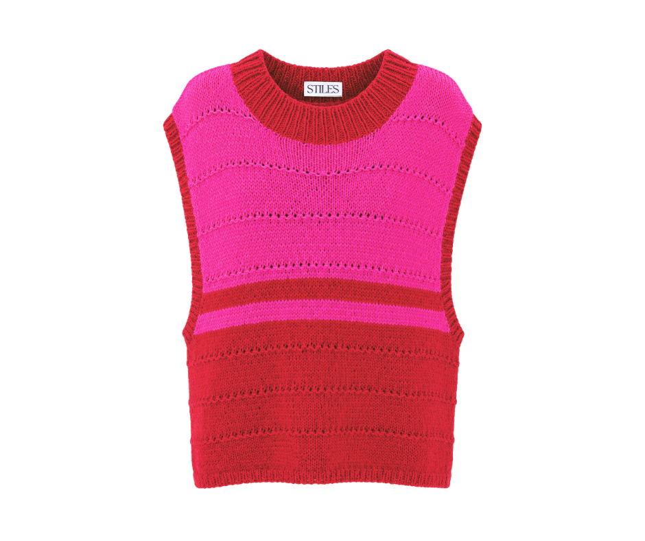 Oversized Sweater Vest in Bright Red & Fuschia
