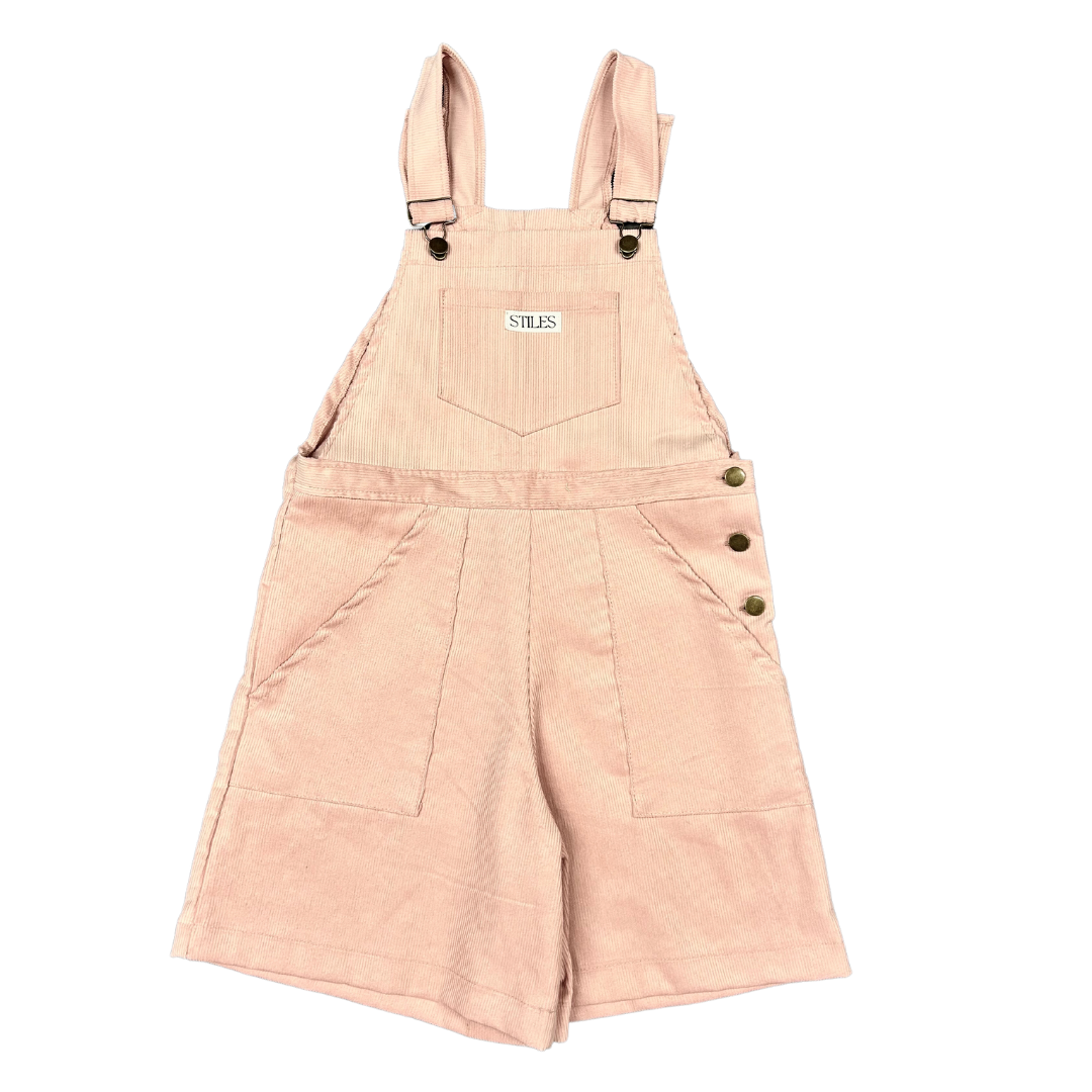 Azalea Short Dungaree in Baby Pink Corduroy