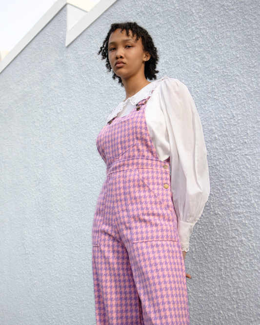 Hazel Dungaree in Pink & Lilac Bouclé
