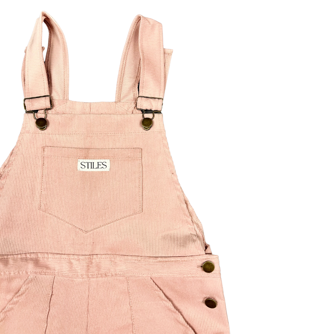 Azalea Short Dungaree in Baby Pink Corduroy