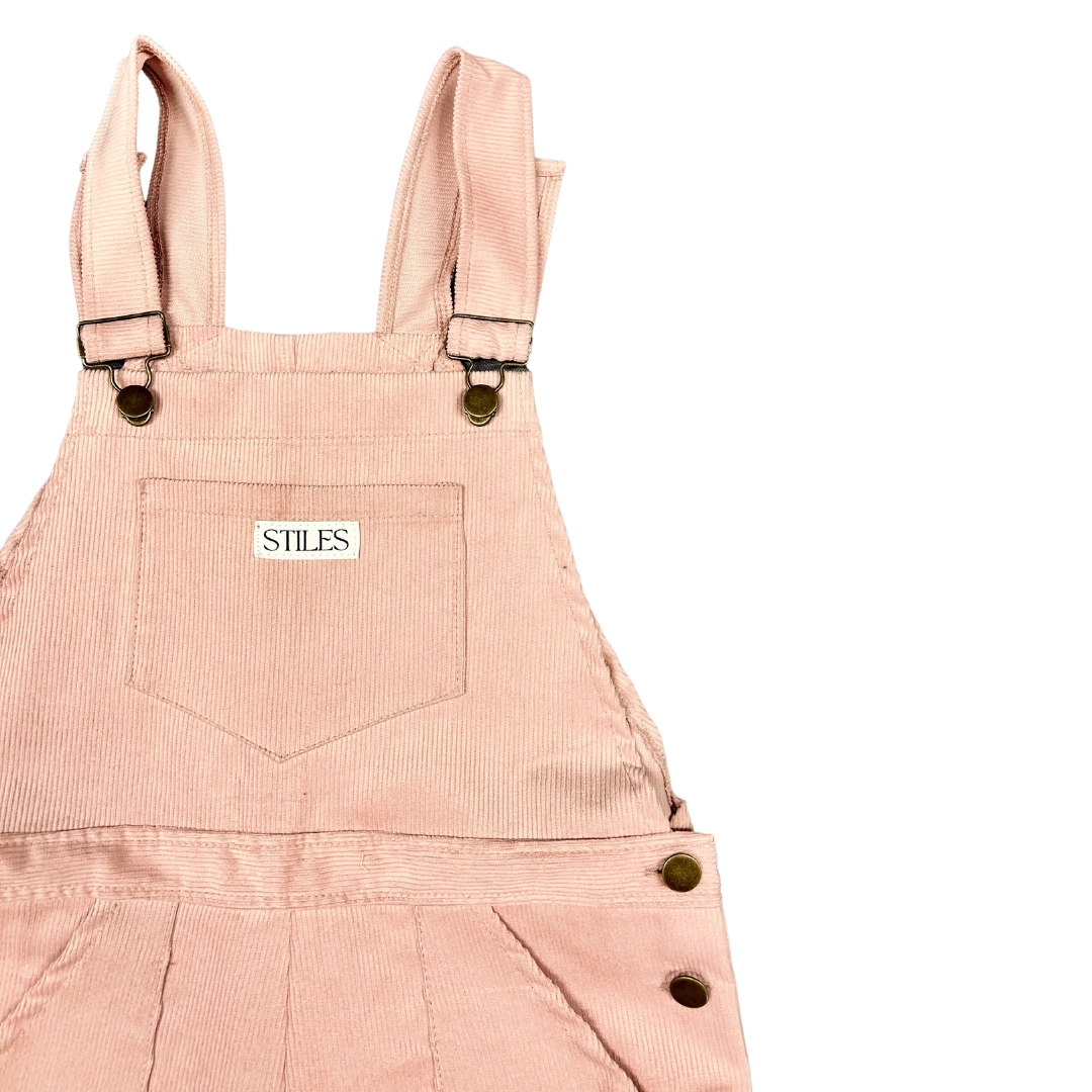 SALE - Azalea Short Dungaree in Baby Pink Corduroy