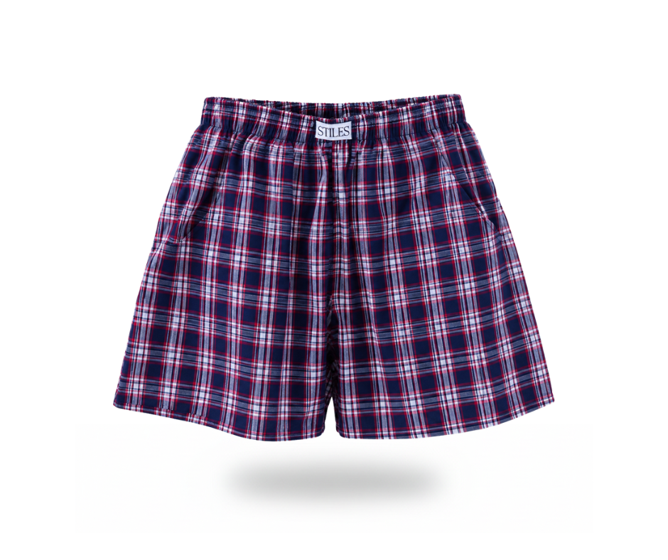 Groovy Shorts in Navy & Red Tartan