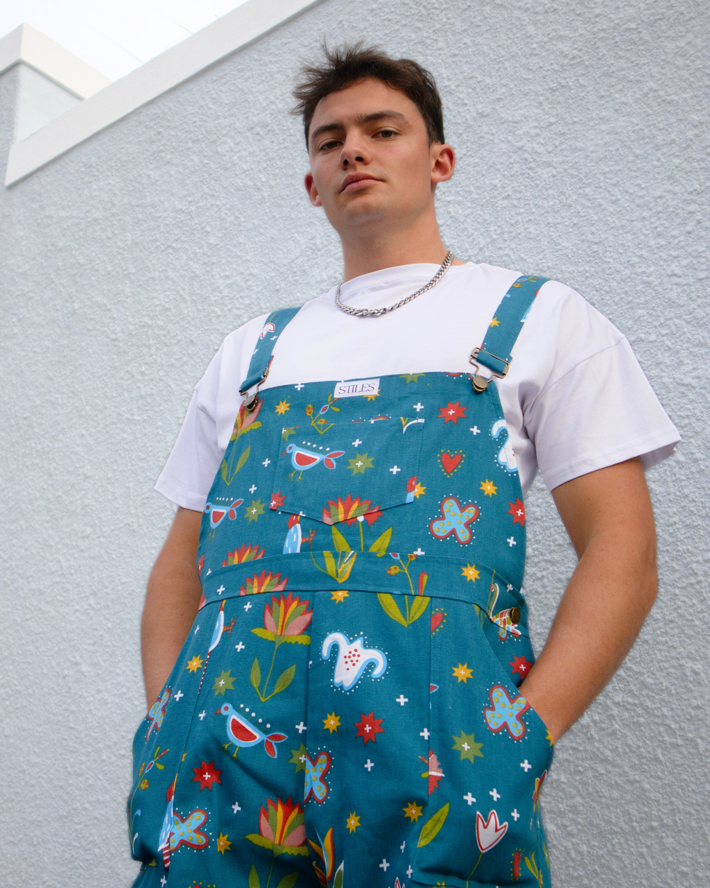 Hazel Dungaree in Blue Doodle