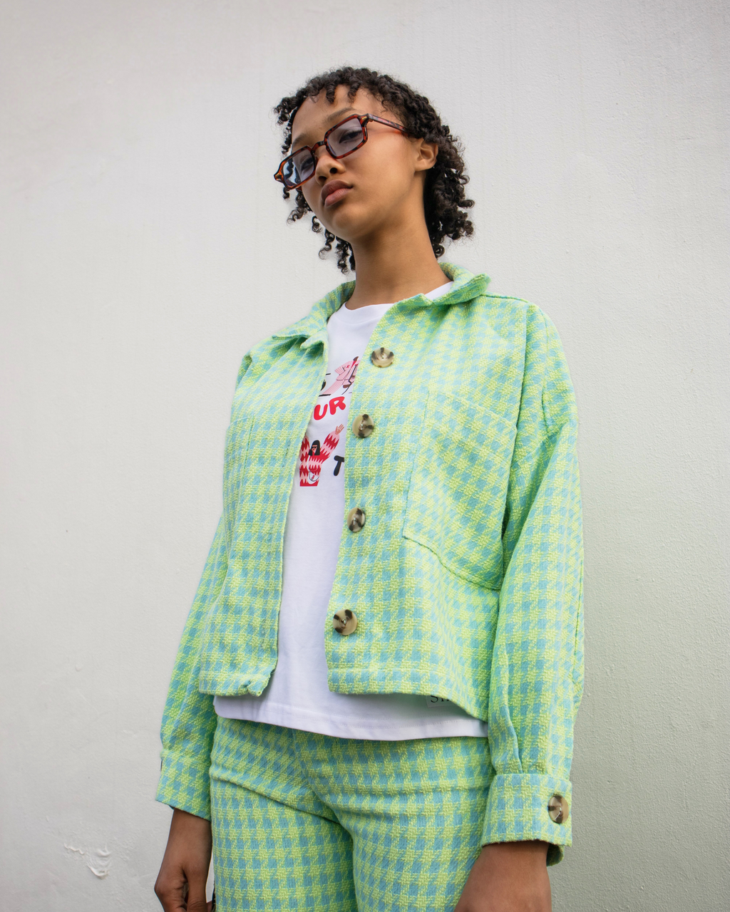 Boxy Jacket in Lime & Blue Bouclé LTD