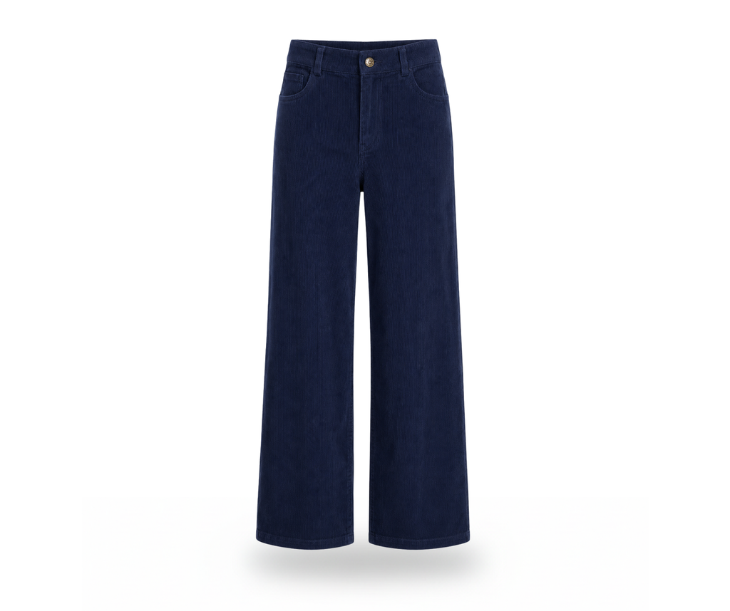 Corduroy High-Waisted Pants in Deep Navy