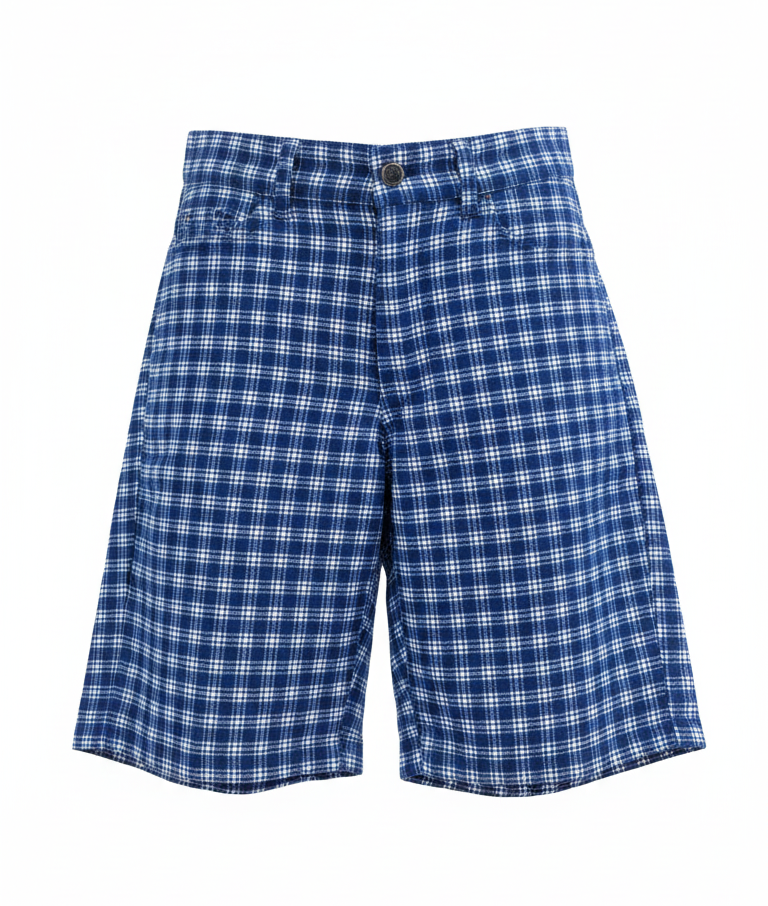 Burmuda High-Waisted Shorts in Dark Blue Check
