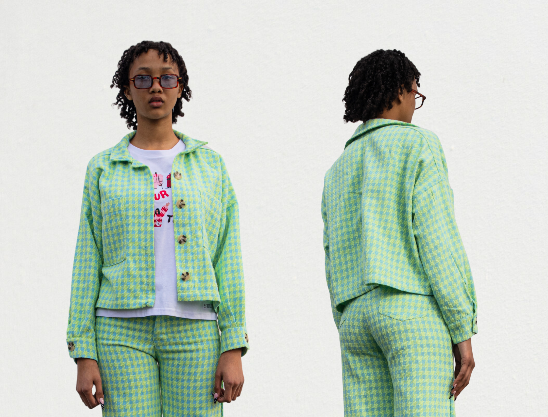 Boxy Jacket in Lime & Blue Bouclé LTD