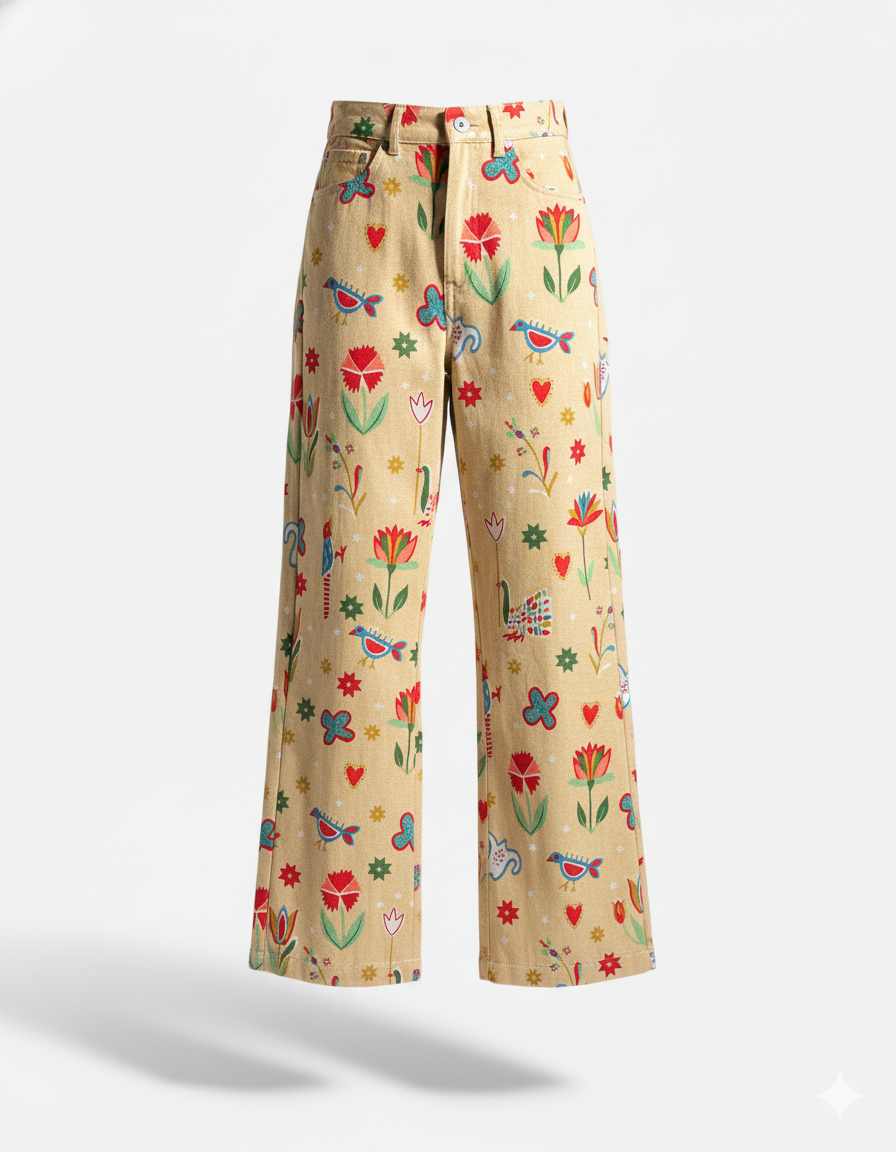 Canvas High-Waisted Pants in Doodles