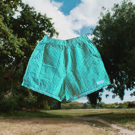 Groovy Gingham Shorts in Forest Green