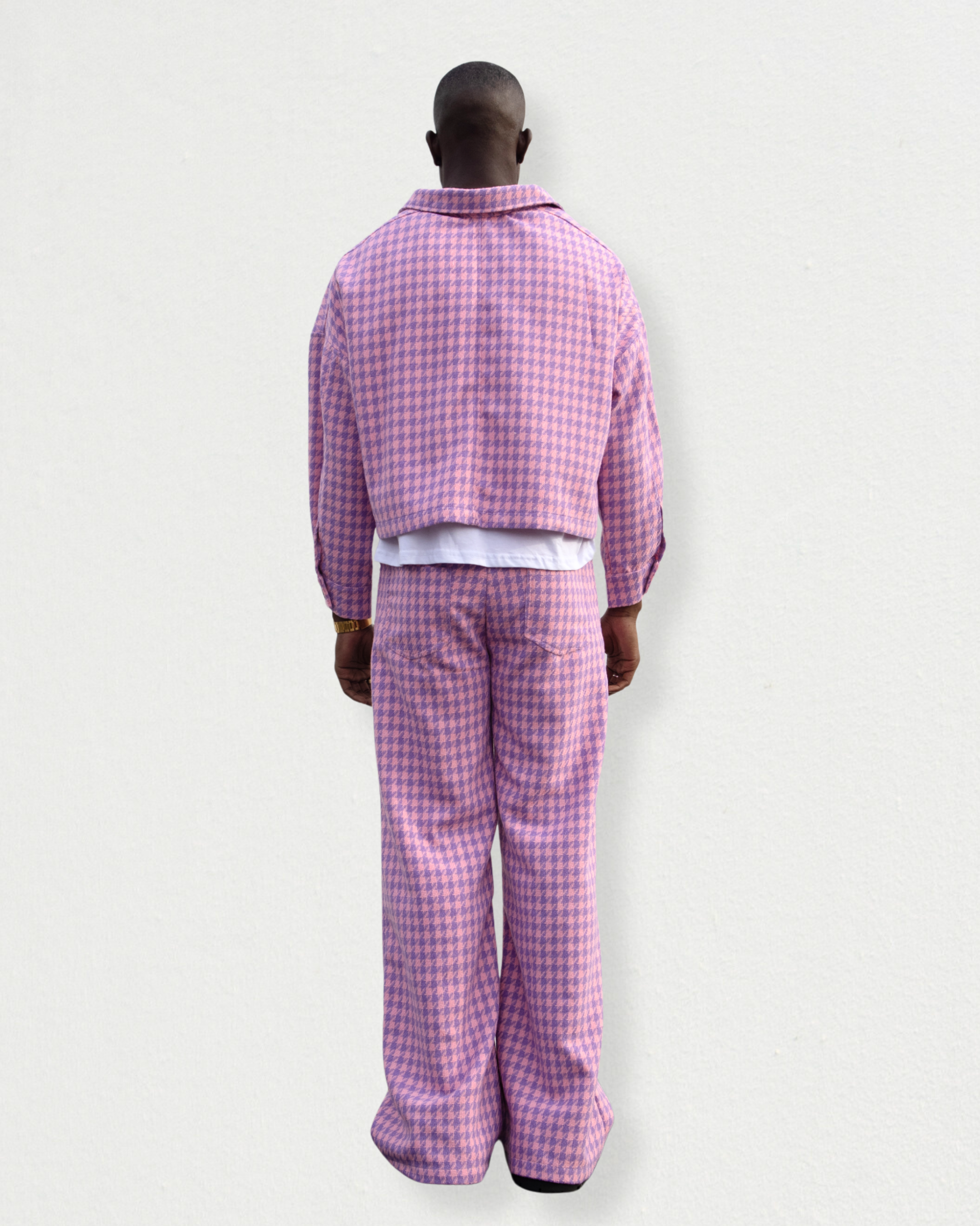 Bouclé High-Waisted Pants in Pink & Purple Check