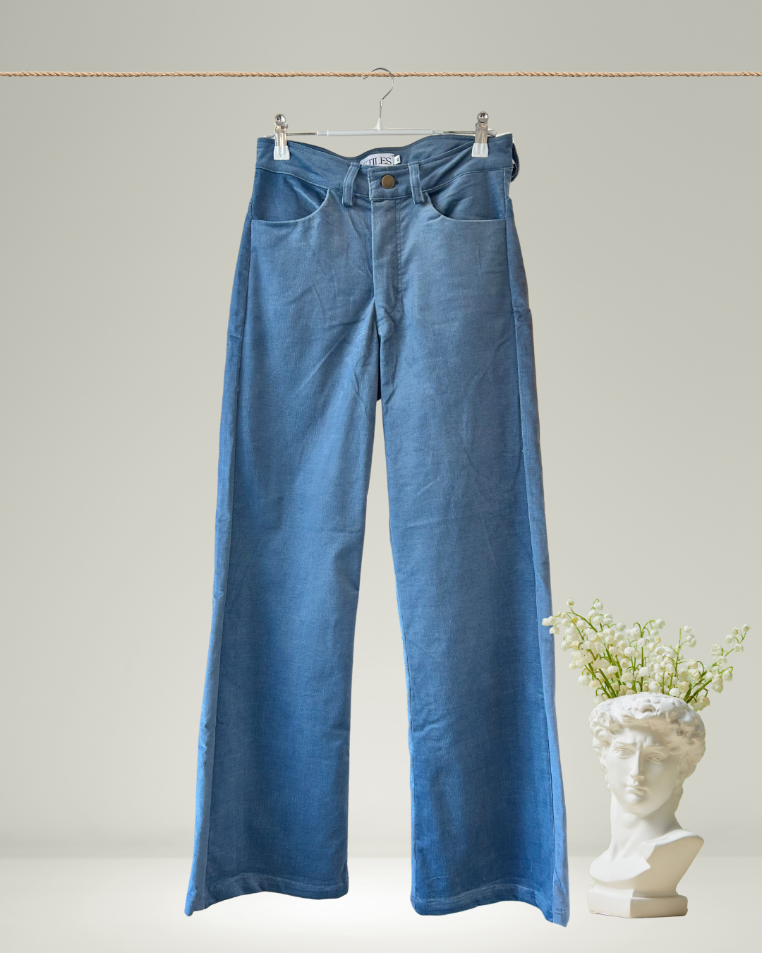 Corduroy High-Waisted Pants in Steel Blue