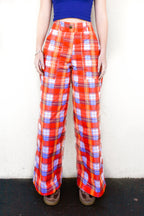 Unisex High-Waisted Pants in Orange Tartan