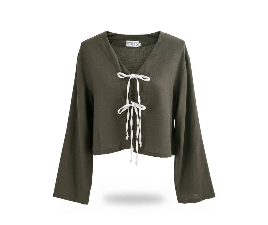 Jazz Tie Top in Olive & Cream