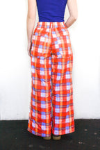 Unisex High-Waisted Pants in Orange Tartan