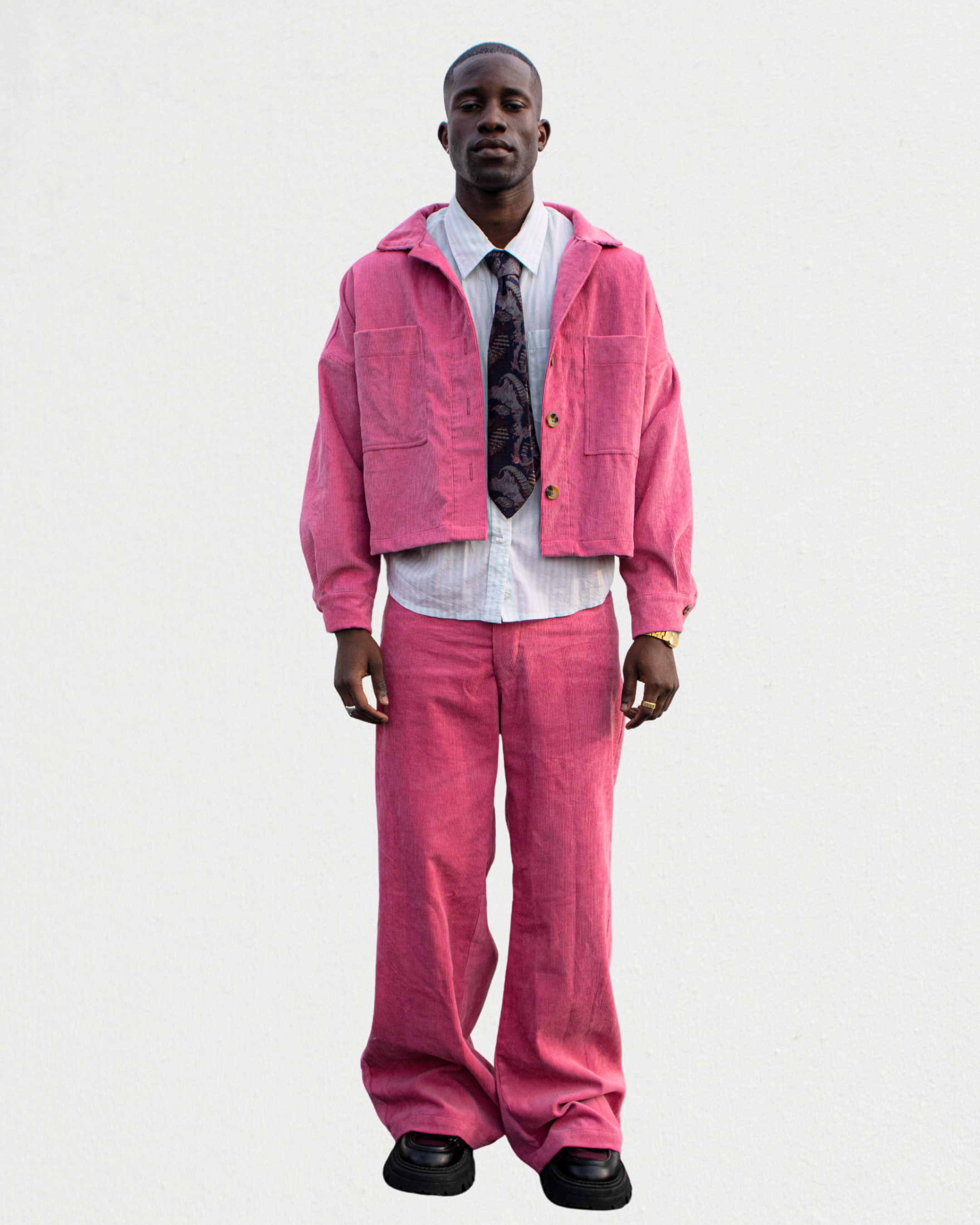 Corduroy High-Waisted Pants in Bubblegum Pink