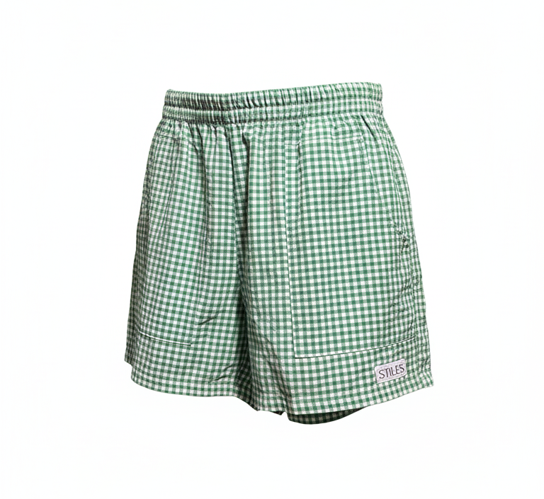 Groovy Gingham Shorts in Forest Green