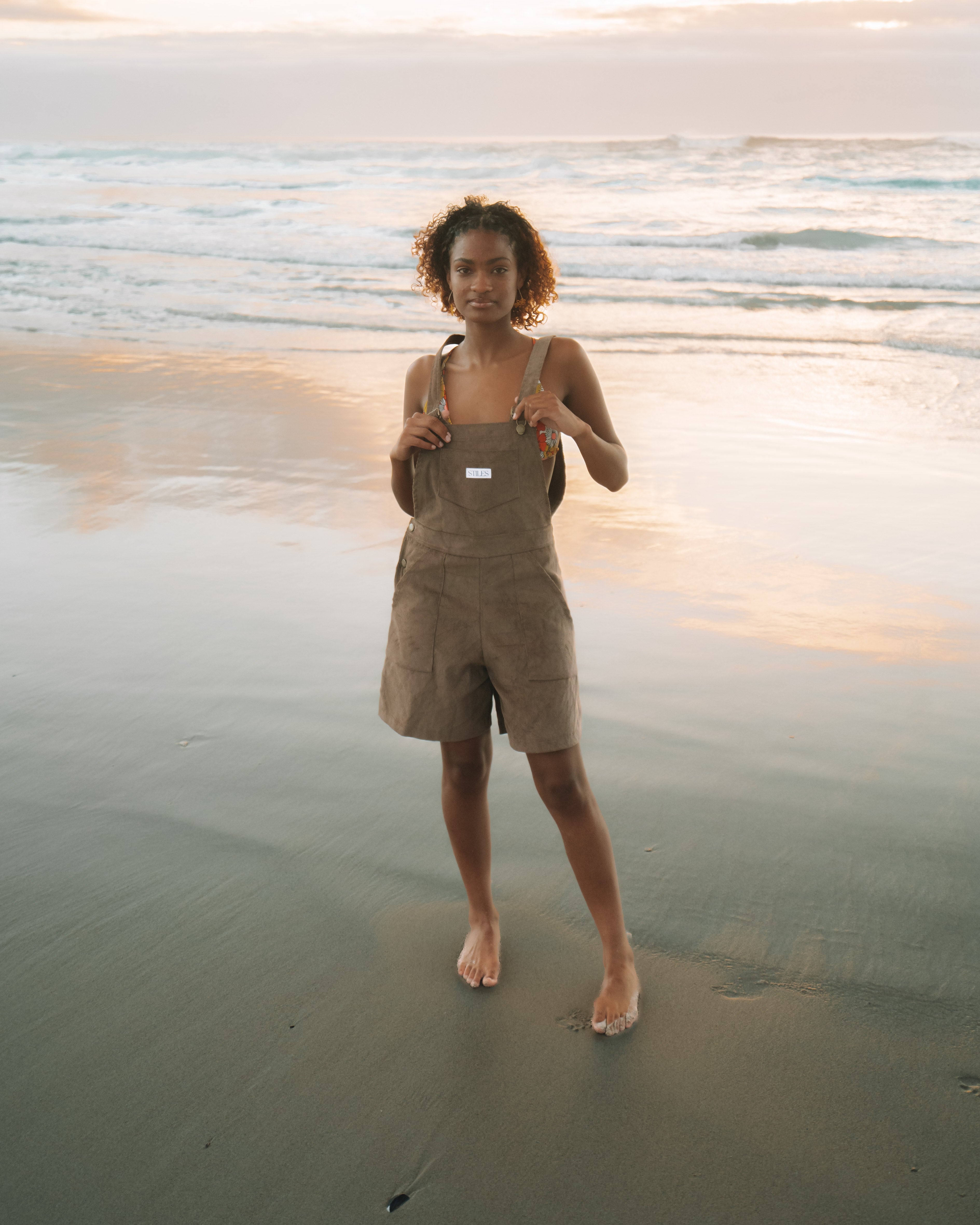 SALE - Azalea Short Dungaree in Milk Chocolate Corduroy