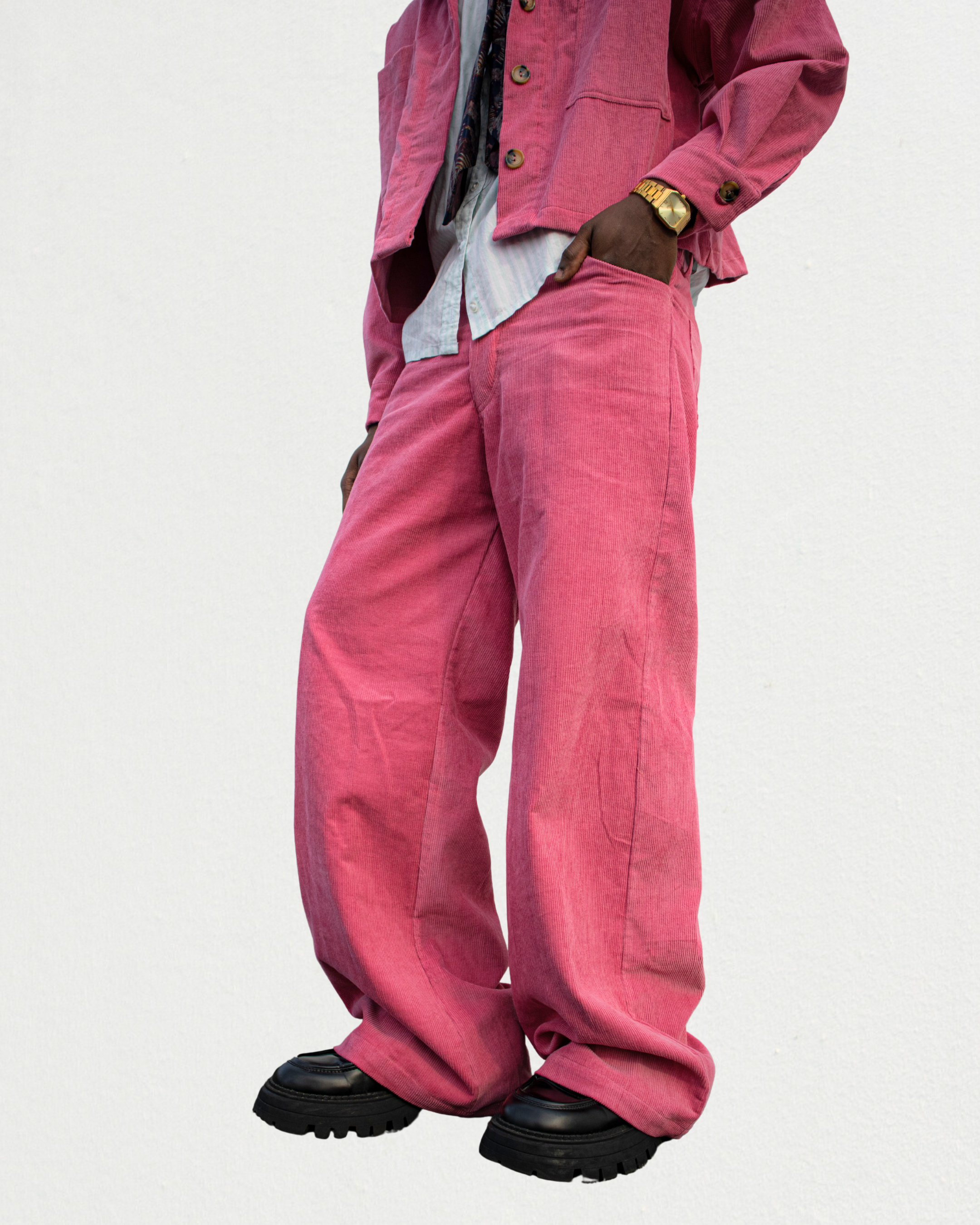 Corduroy High-Waisted Pants in Bubblegum Pink