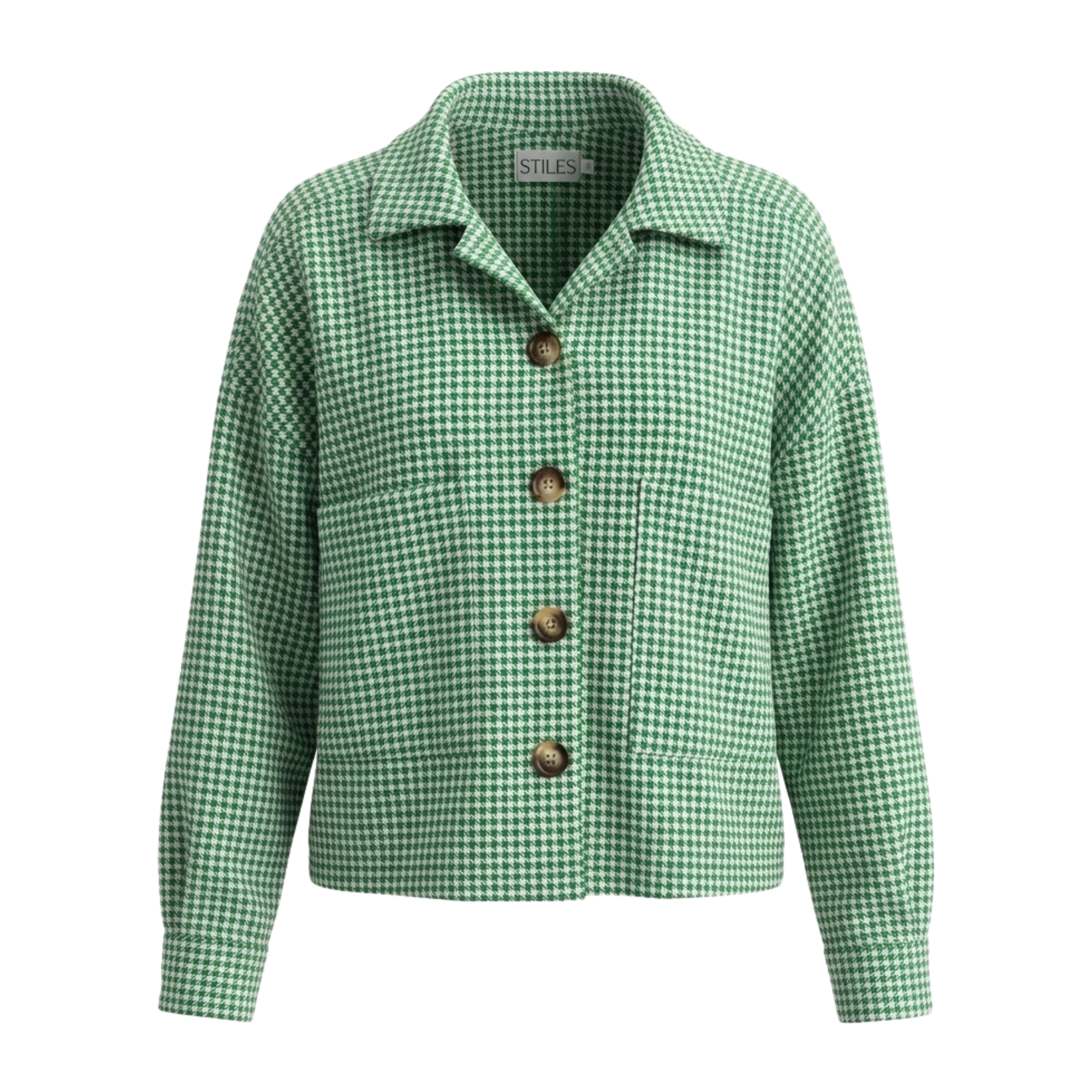 Boxy Jacket in Green & White Houndstooth LTD