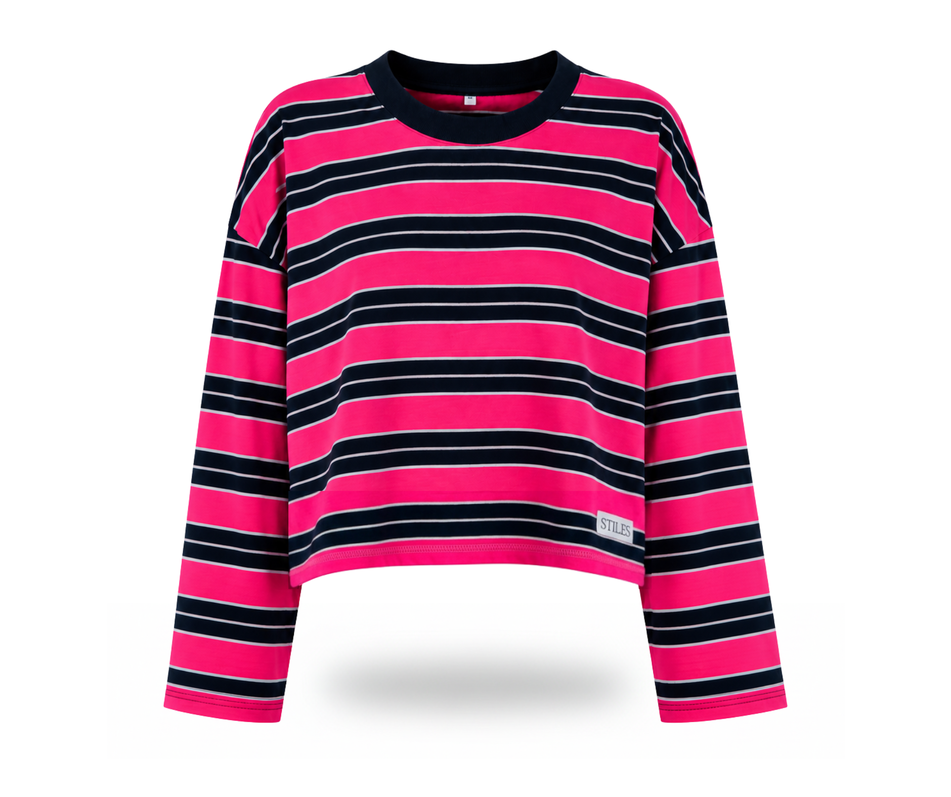 Boxy Long-Sleeve Tee in Navy & Pink Stripe