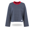 Boxy Long-Sleeve Tee in Navy & White Stripe