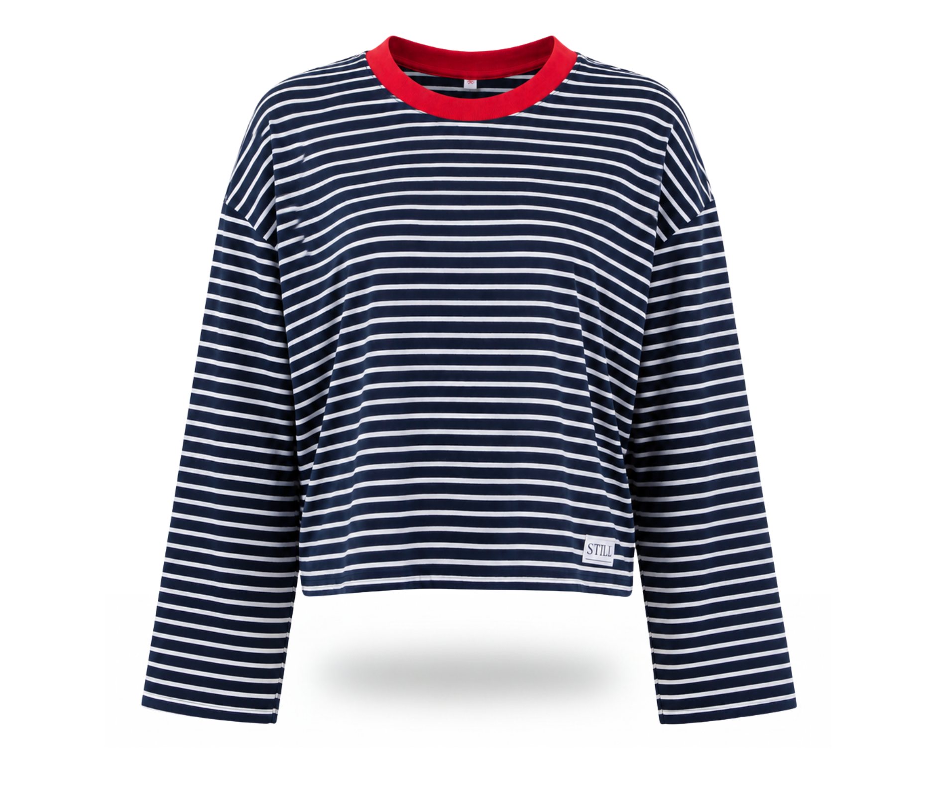 Boxy Long-Sleeve Tee in Navy & White Stripe