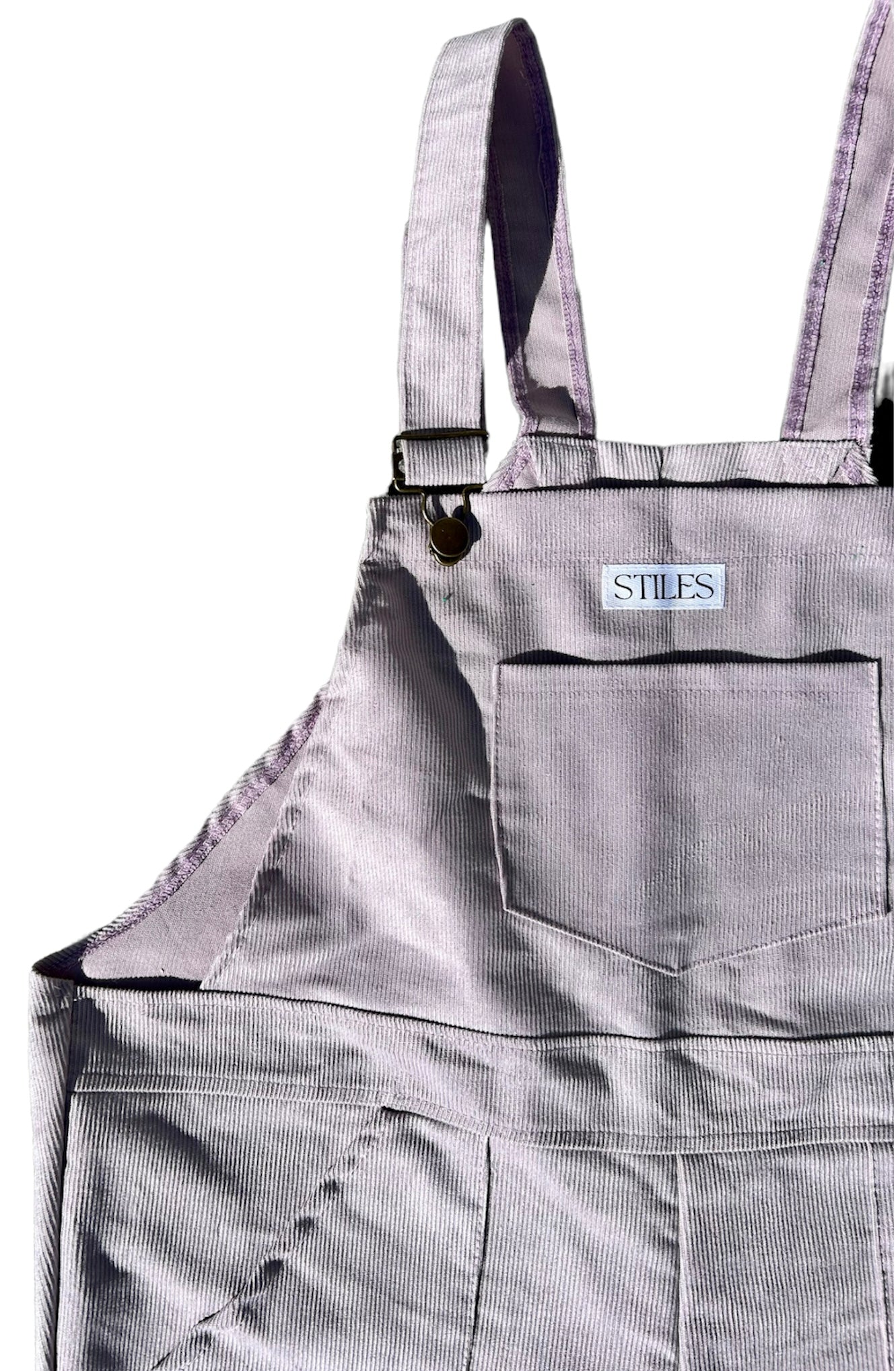 Hazel Dungaree in Pastel Lilac Corduroy