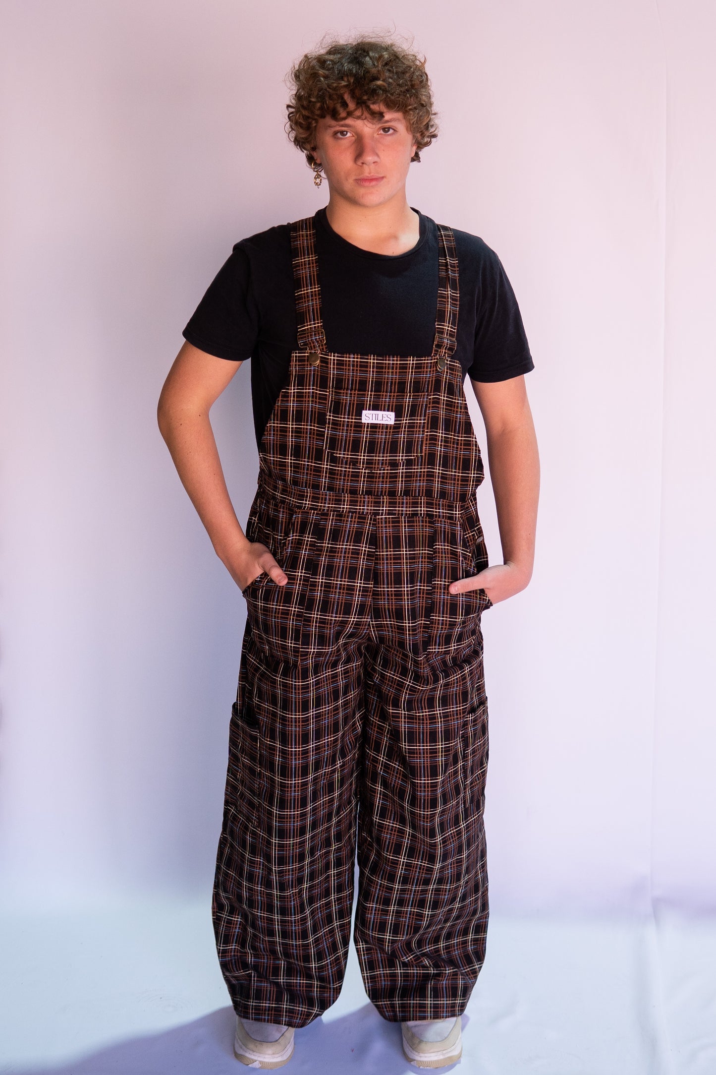 Hazel Dungaree in Chocolate Check