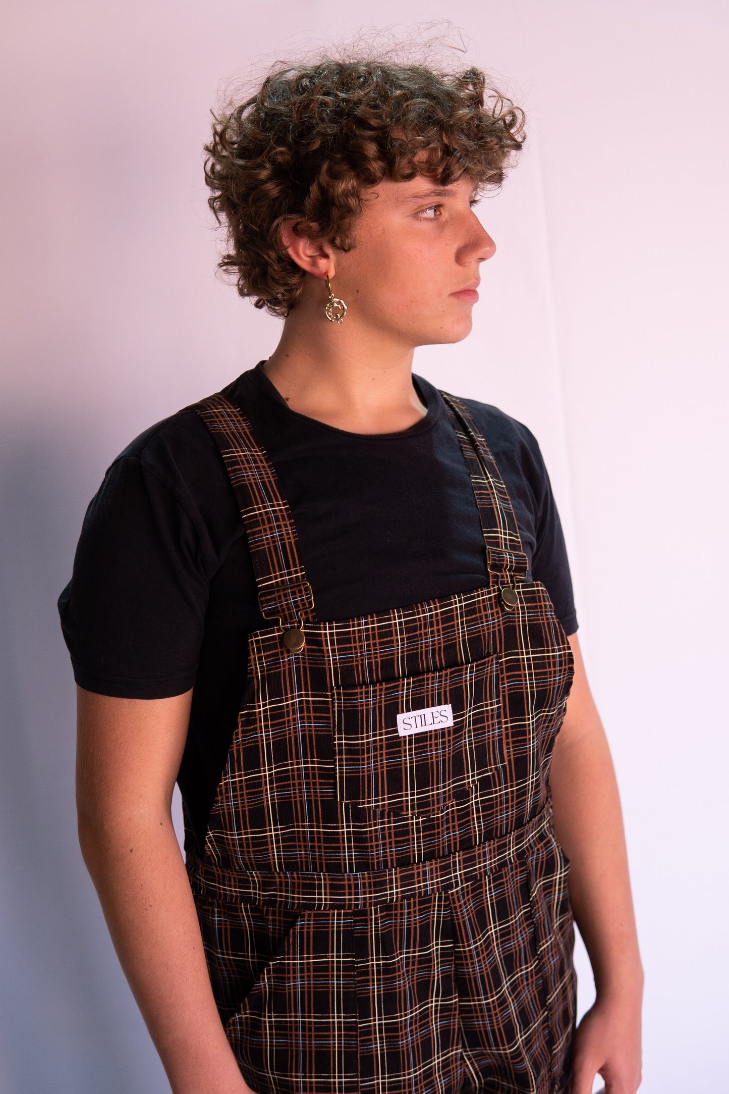 Hazel Dungaree in Chocolate Check