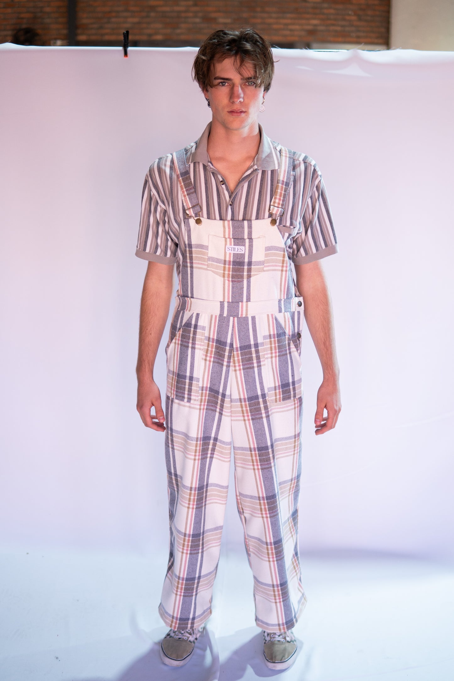 Hazel Dungaree in Pastel Check Melton