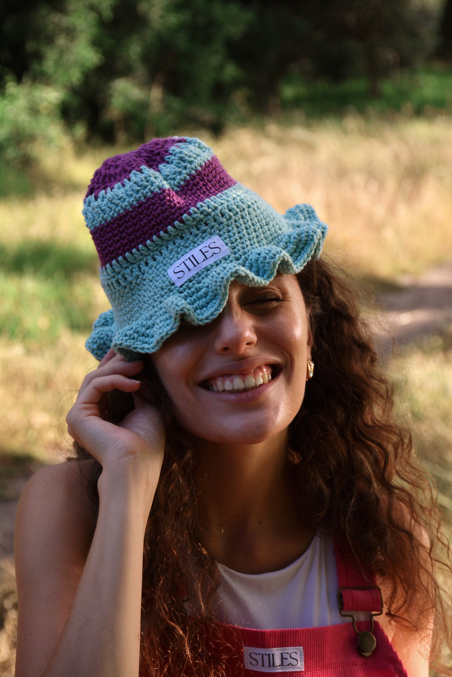 Nanala Crotchet Hat in Purple & Blue Stripe