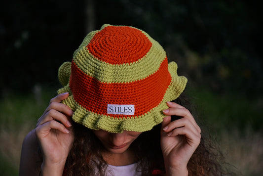 Nanala Crotchet Hat in Orange & Lime Stripe