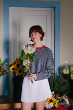 Boxy Long-Sleeve Tee in Navy & White Stripe