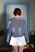 Boxy Long-Sleeve Tee in Navy & White Stripe