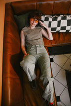 Corduroy High-Waisted Pants in Light Sage