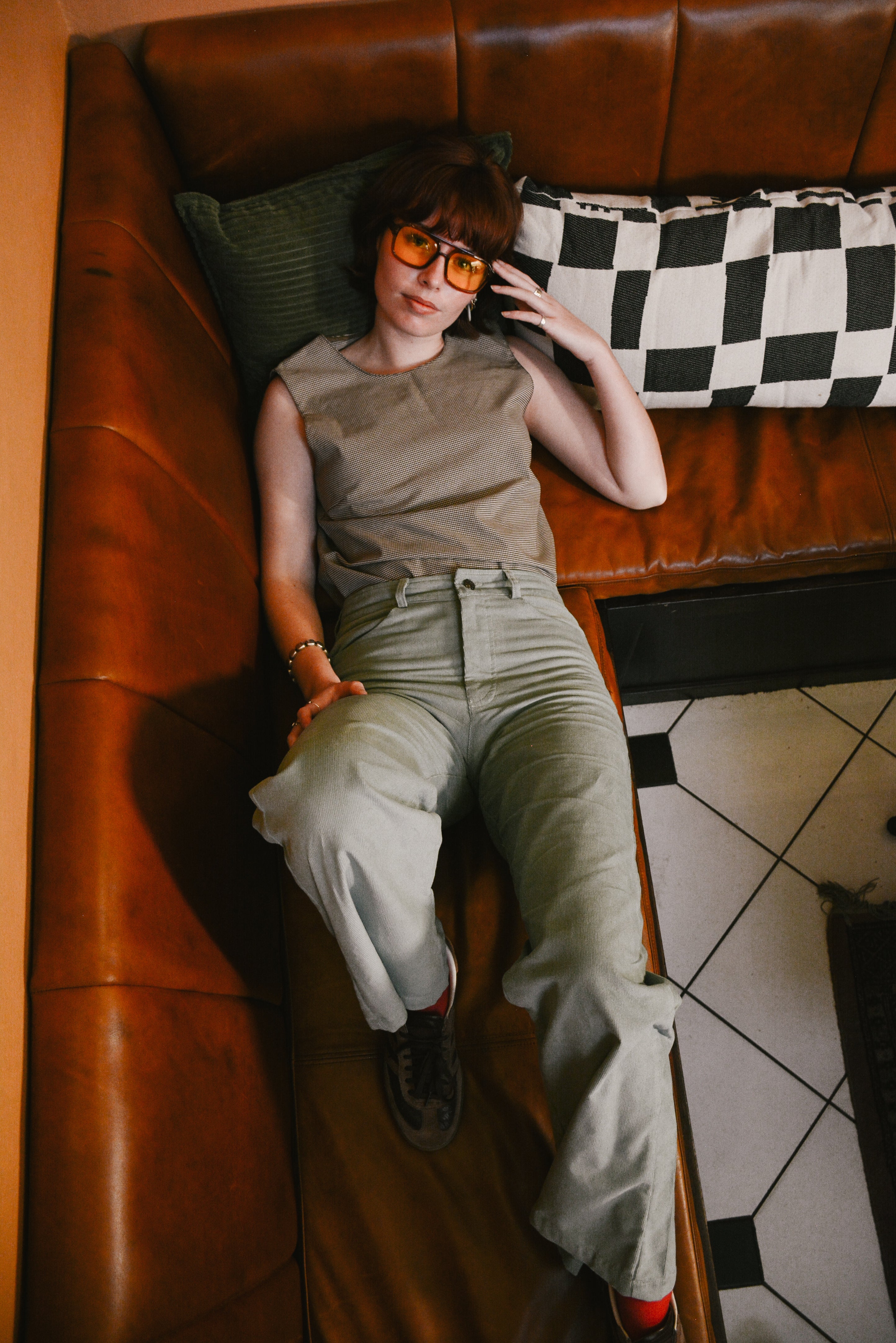 Corduroy High-Waisted Pants in Light Sage