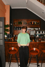 Boxy Long-Sleeve Tee in Lime & Blue Stripe