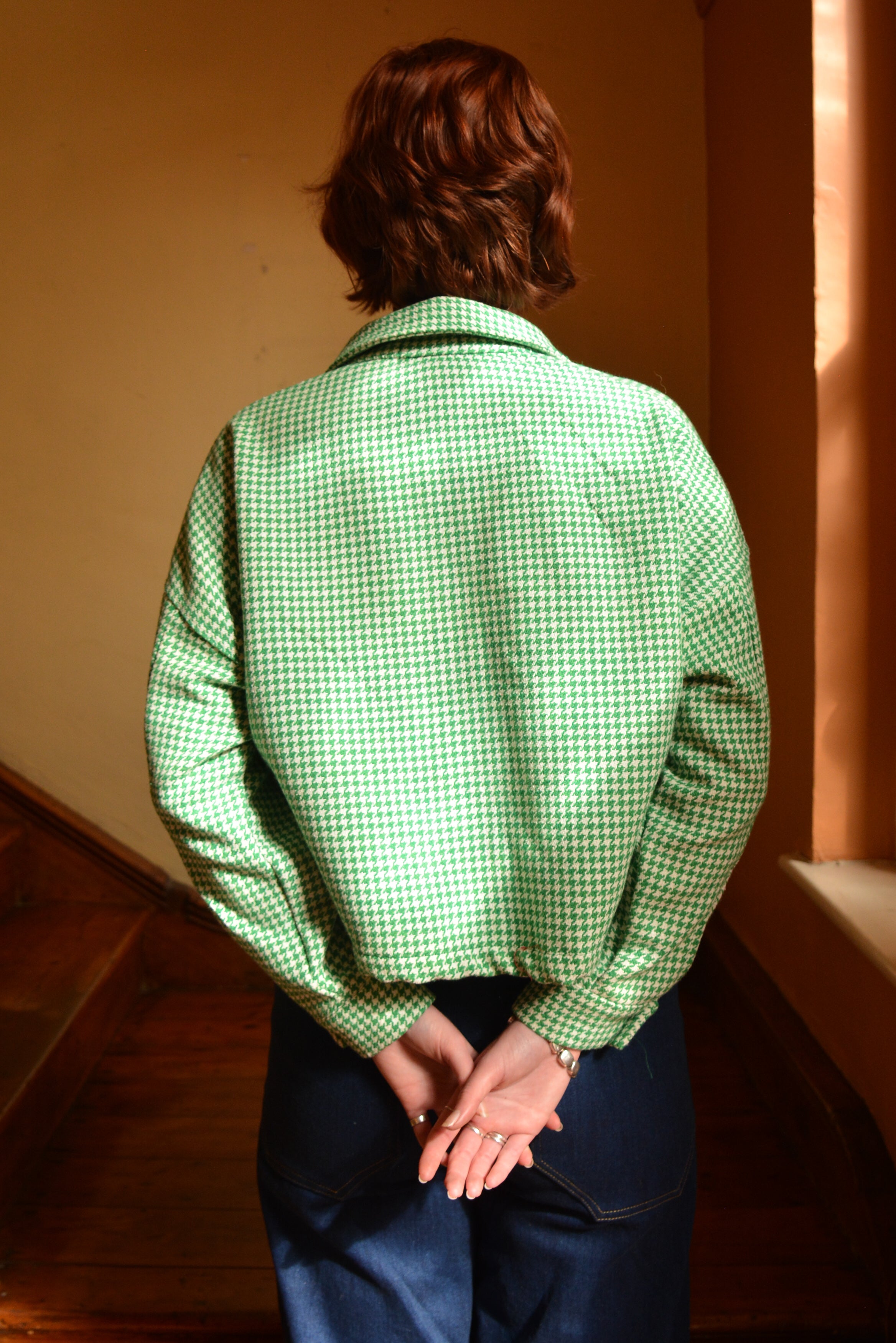 Boxy Jacket in Green & White Houndstooth LTD