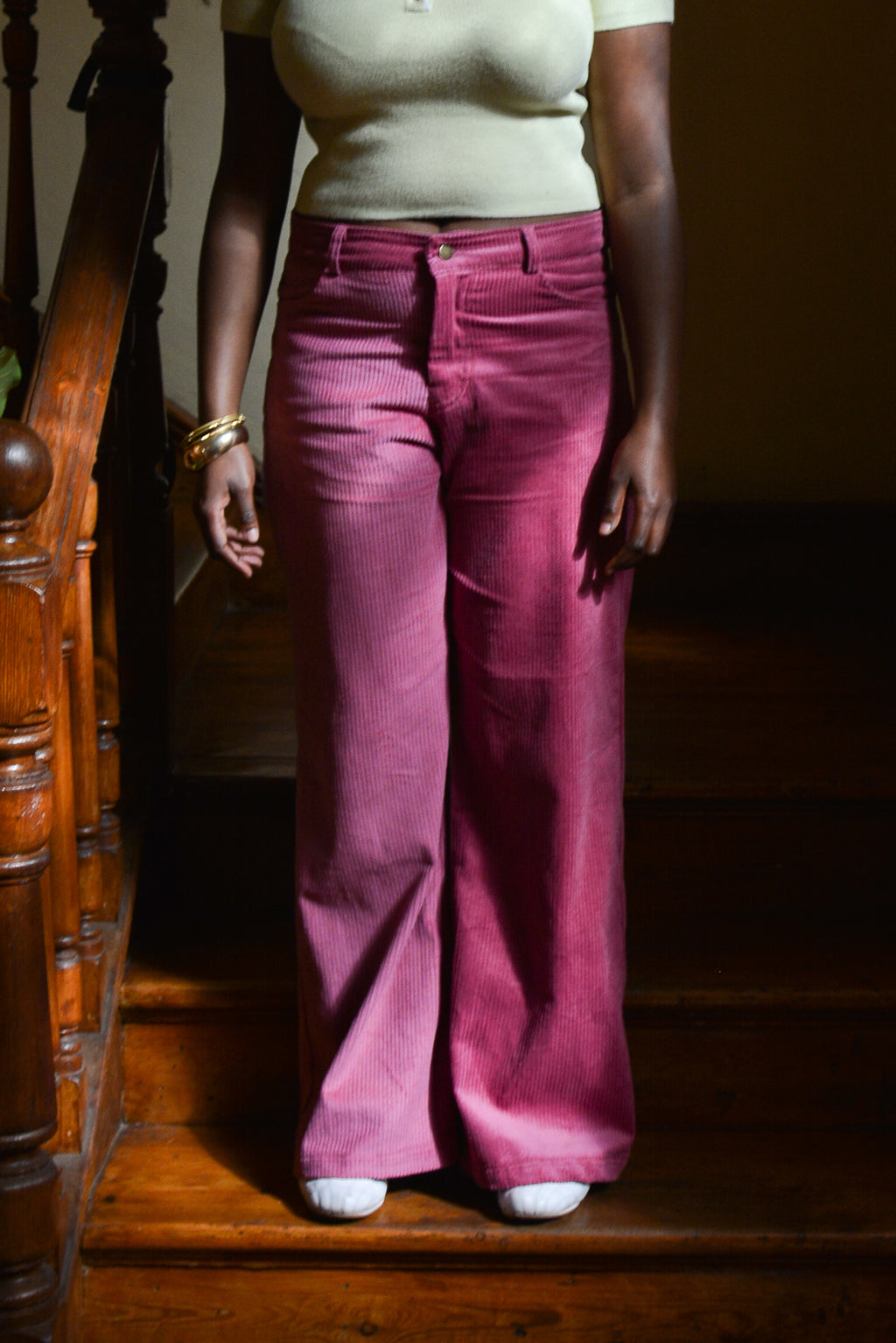 Corduroy High-Waisted Pants in Dusty Raspberry