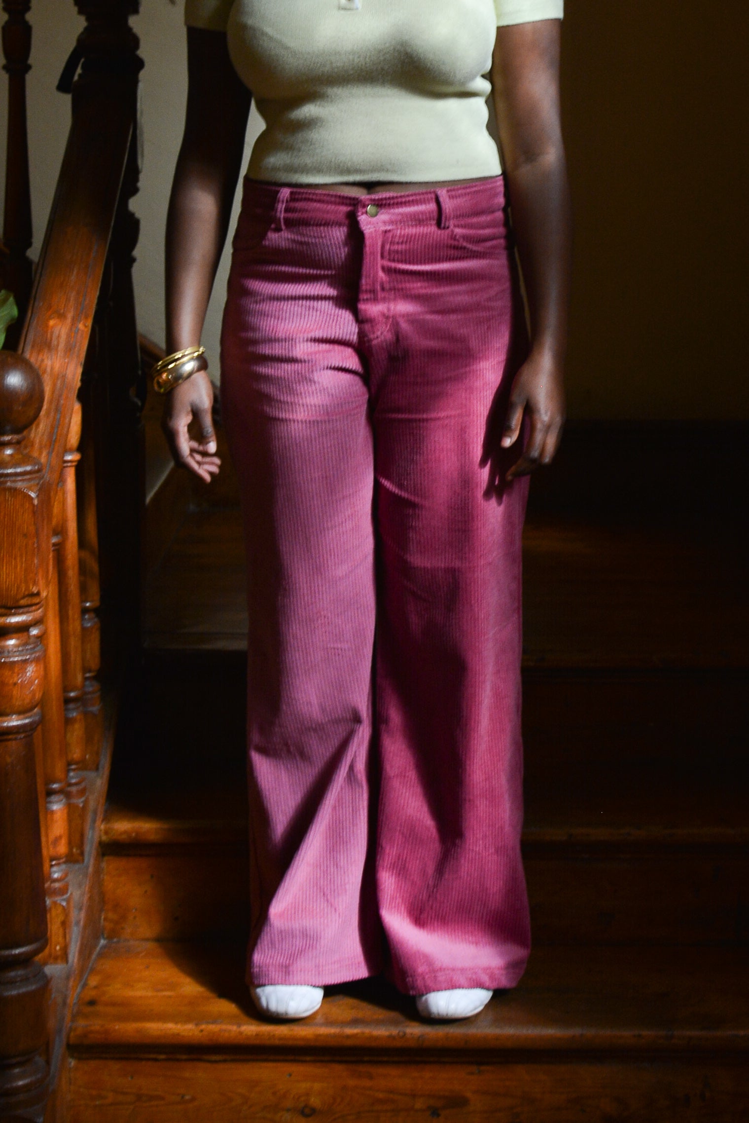 Corduroy High-Waisted Pants in Dusty Raspberry