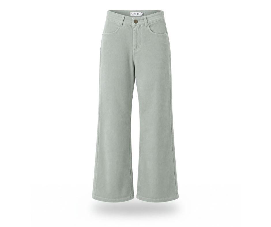 Corduroy High-Waisted Pants in Light Sage